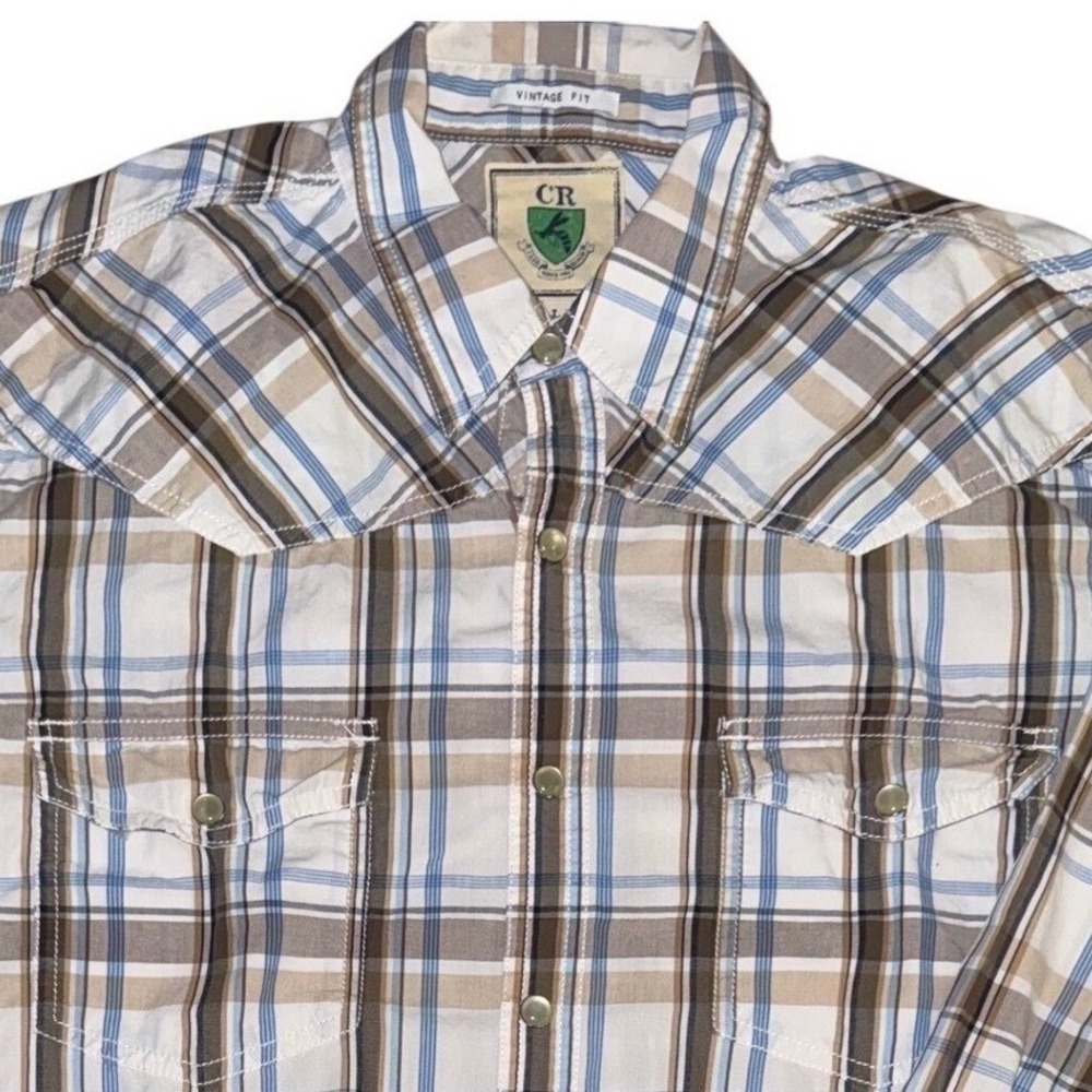 Club Room Mens Vintage Fit Plaid Western Cowboy‎ Pearl Snap Shirt Size Large